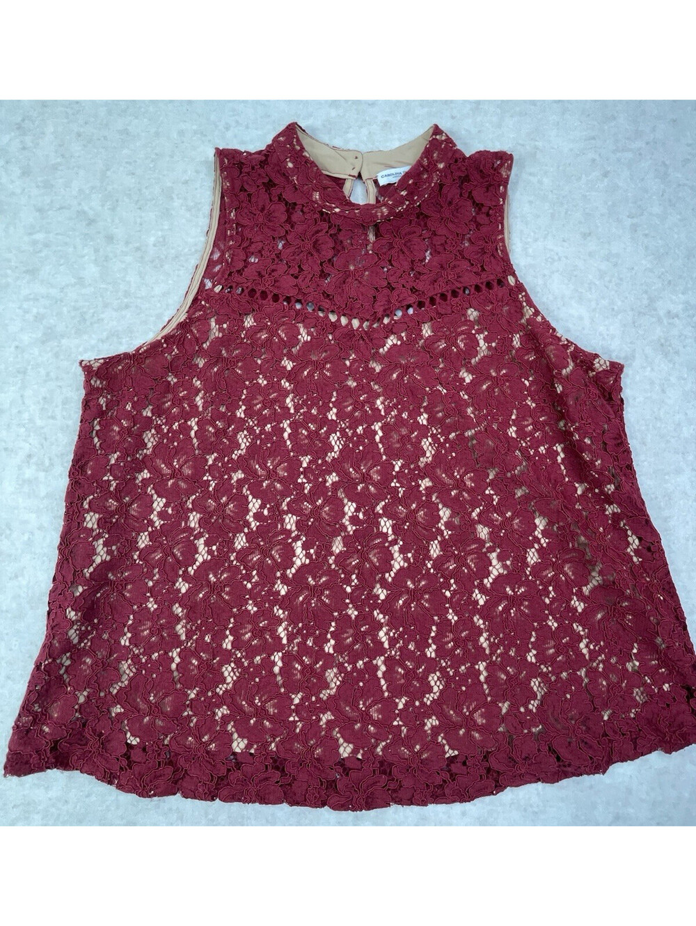 Carolina Belle Montreal Women's Red Lace Blouse Top Tank Sleeveless High Neck L